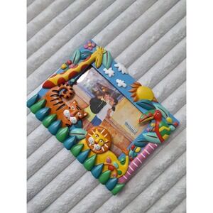 Vtg Terragrafics Vibrant Jungle Animals‎ Photo Frame 4X6 Hand Painted Lion Tiger